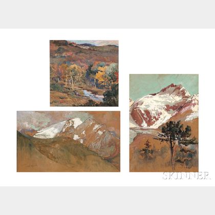 Lucy Scarborough Conant (American, 1867-1921) Three Mountainous Landscapes, Including Autumn
