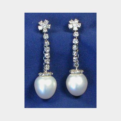 14kt Gold, Diamond, and Cultured Pearl Earrings