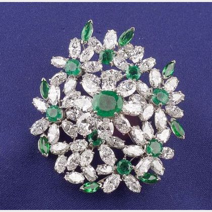 Platinum, Emerald and Diamond Pendant/Brooch, Oscar Heyman