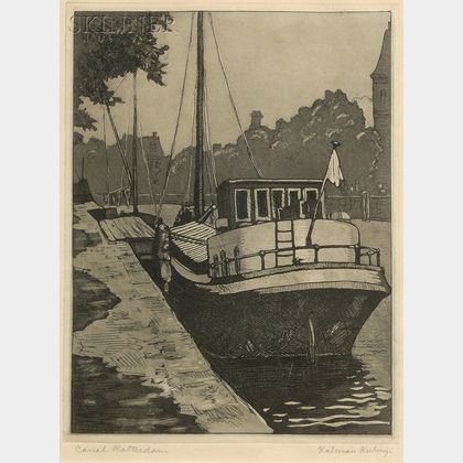 Kalman Kubinyi (American, 1906-1973) Canal Rotterdam.