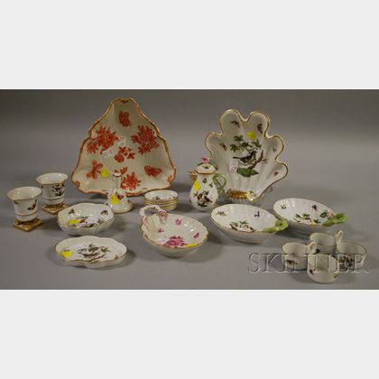 Eighteen Pieces of Assorted Herend Hand-painted Porcelain Tableware