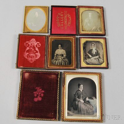 Half-plate and Four Quarter-plate Daguerreotype Portraits of Young Ladies