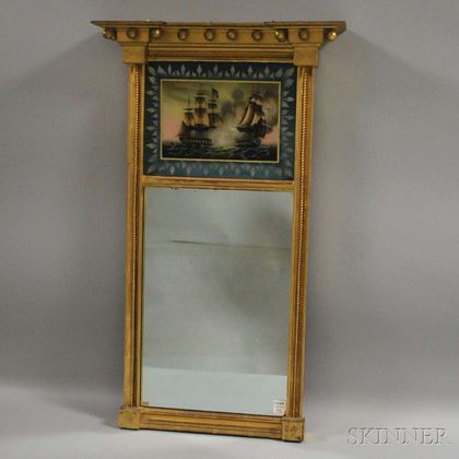 Federal Giltwood Split-baluster Mirror with Reverse-painted Glass Tablet