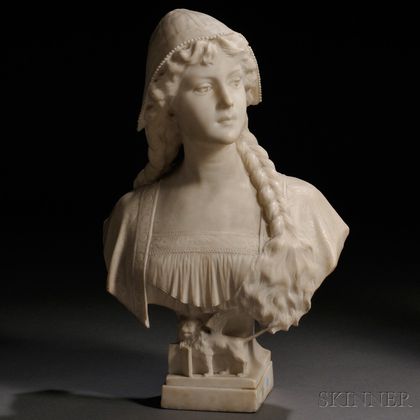 Continental School, Late 19th/Early 20th Century Alabaster Bust of a Peasant Woman