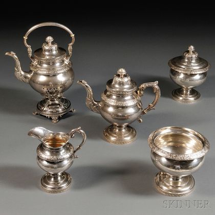 Five-piece Robert & William Wilson Coin Silver Tea Service