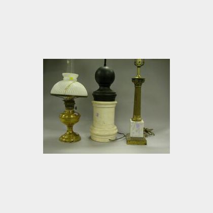 Brass Student Lamp Base, Classical Columnar Table Lamp Base and a Black and White Turned Baluster-form Lamp Base. 