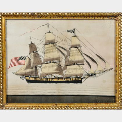 American School, 19th Century Portrait of the Three-masted Vessel Prudent