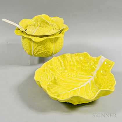 Portuguese Yellow Cabbage Ceramic Lidded Tureen and Bowl. Estimate $20-200