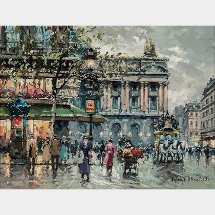 Antoine Blanchard (French, 1910-1988) Place de l'Opéra, Café de la Paix