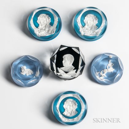 Six Baccarat Sulphide Paperweights