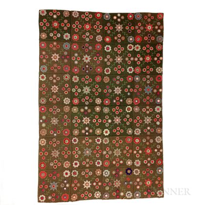 Appliqued and Floral-embroidered Penny Rug