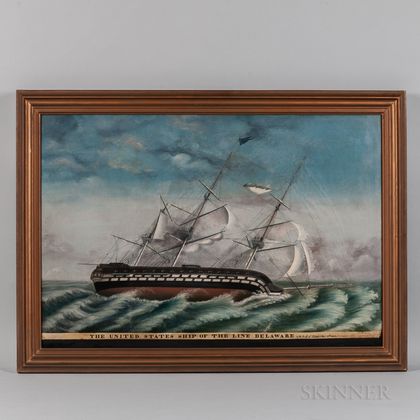 American School, Mid-19th Century The United States Ship of The Line Delaware In the Gulf of Lyons