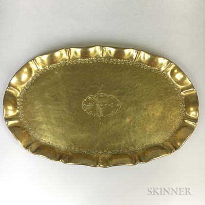 German Arts and Crafts Hand-hammered Brass Tray