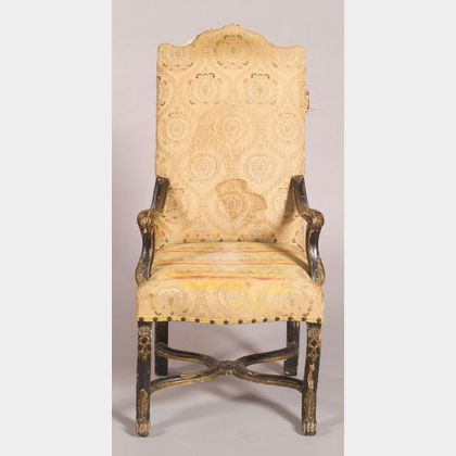 French Regence Style Carved and Painted Diminutive Open Armchair