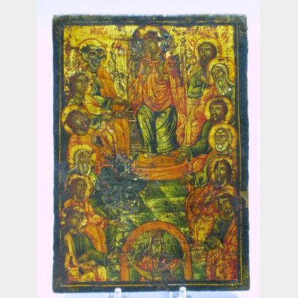 Gilt and Painted Wooden Orthodox Christian Icon