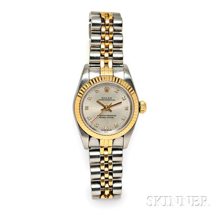 Lady's Stainless Steel and Gold "Oyster Perpetual" Wristwatch, Rolex