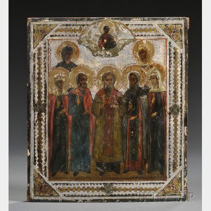 Russian Icon Depicting Seven Patron Saints