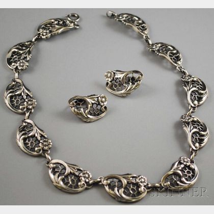 Art Nouveau-style Danecraft Sterling Silver Necklace and Earrings