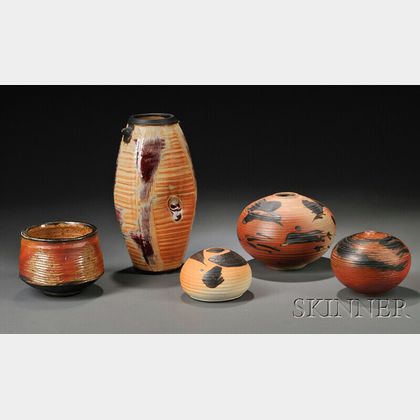 Five Vivika & Otto Heino Wood-fired Stoneware and Porcelain Pieces