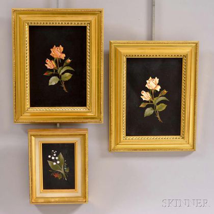 Three Framed Pietra Dura Floral Plaques