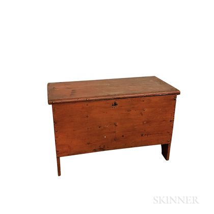Small Red-painted Pine Six-board Chest
