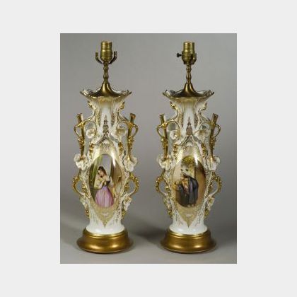 Pair of Paris Porcelain Vase Lamp Bases