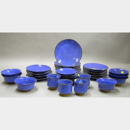 Approximately Thirty Pieces of Modern Great Barrington Glazed Pottery Tableware. 