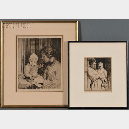 William Lee-Hankey (British, 1869-1952) Two Images of Motherhood: L'enfant s'amuse