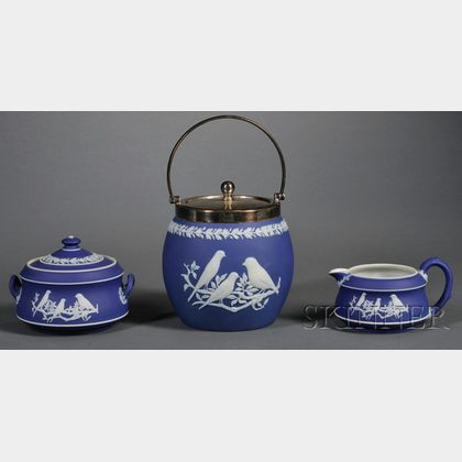 Three Wedgwood Dark Blue Jasper Dip Tea Wares