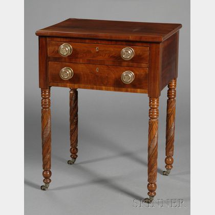 Classical Carved Mahogany and Mahogany Veneer Two-drawer Work Table
