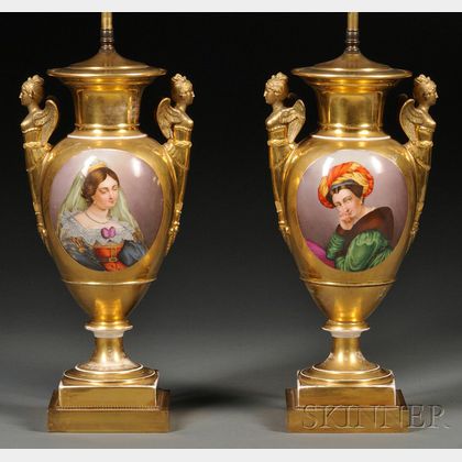 Pair of Paris Porcelain Empire-style Lamp Bases