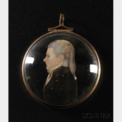 Attributed to Mary Way (New London and New York, 1769-1833) Dressed Miniature Portrait of a Gentleman.