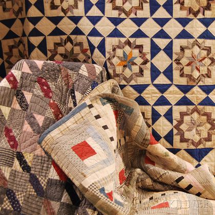Three Hand-stitched Pieced Cotton Patchwork Quilts