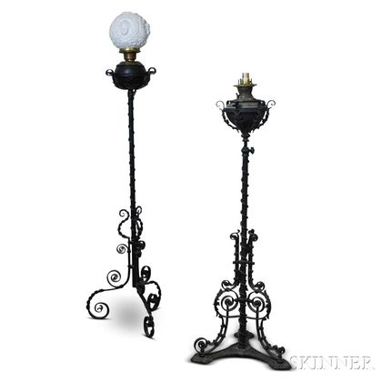 Two Wrought and Cast Iron Floor Lamps