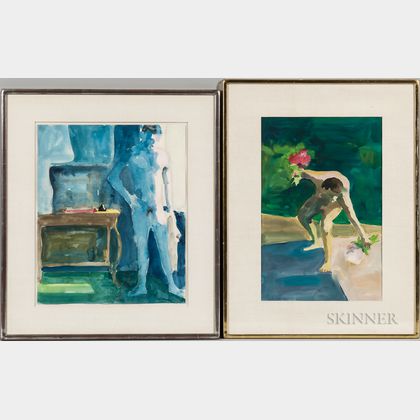 Paul Wonner (American, 1920-2008) Two Works on Paper: Male Nude, Poolside
