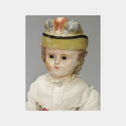 Wax-over-Composition Doll with Molded Bonnet