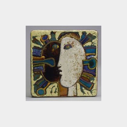 Square Abstract Figural Ceramic Wall Plaque