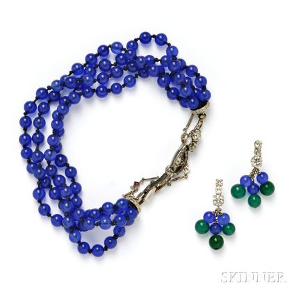 Diamond and Blue Glass Bead Bracelet