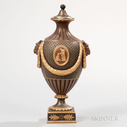 Wedgwood Gilded and Bronzed Black Basalt Vase and Cover