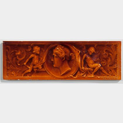 American Encaustic Tile Co. Art Pottery Tile with a Portrait of a Woman and Cherubs 