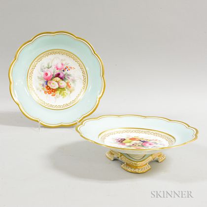 Pair of Davenport Floral-decorated Porcelain Compotes