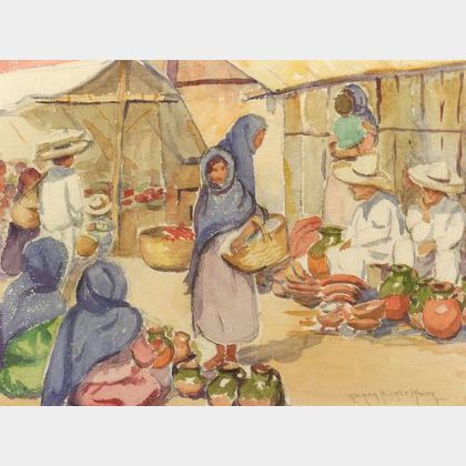 Susan Ricker Knox (American, 1875-1959) Lot of Three Mexican Views Including: In the Pottery Market