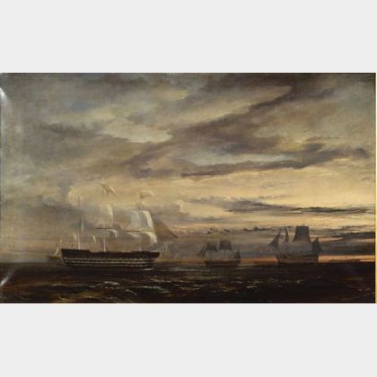 Anglo/American School, 19th Century War Ships and Other Vessels, Sunset.