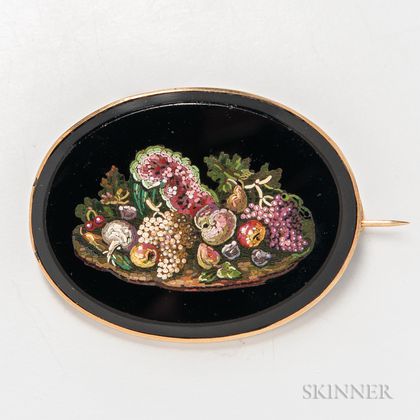 14kt Gold-mounted Micromosaic Brooch