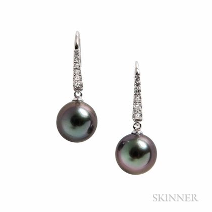 14kt White Gold and Tahitian Pearl Earrings