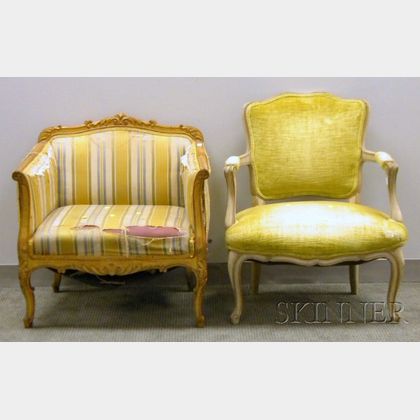 Louis XV Style Upholstered Carved Wooden Bergere and Fauteuil