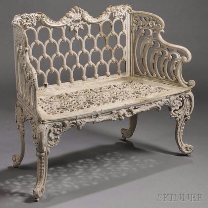 White-painted Rococo-style Cast Iron Garden Settee