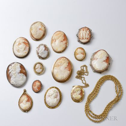 Approximately Fourteen Shell Cameo Brooches and Pendants