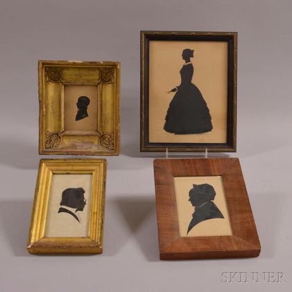 Four Framed Cut and Painted Silhouettes