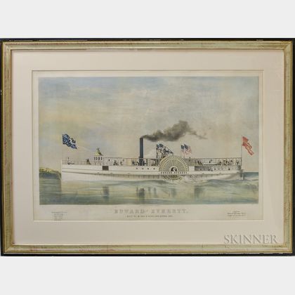 Framed J.H. Bufford Hand-colored Lithograph of the Steamship Edward Everett 